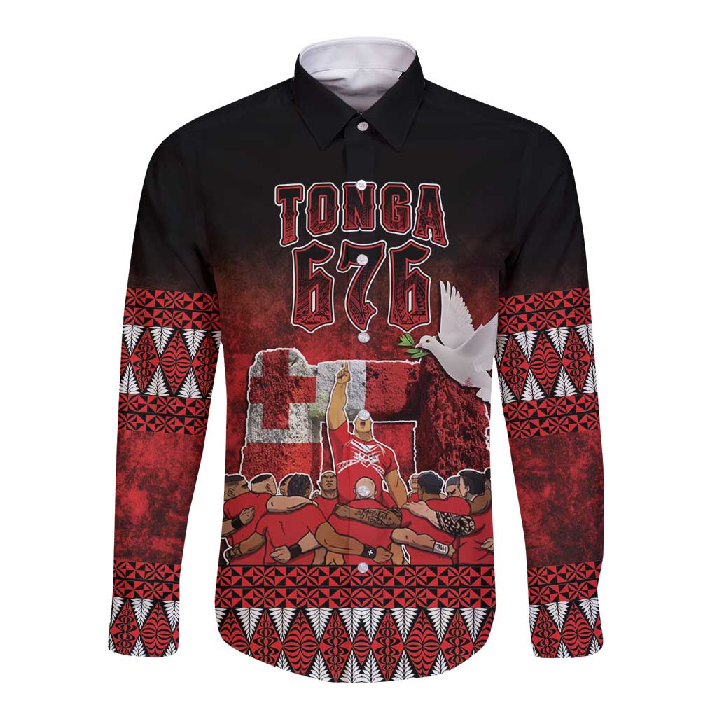 Custom Tonga 676 Haamonga a Maui Long Sleeve Button Shirt Tongan Sipi Tau Unique Dance LT9 Unisex Red - Polynesian Pride