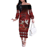 Custom Tonga 676 Haamonga a Maui Off The Shoulder Long Sleeve Dress Tongan Sipi Tau Unique Dance LT9 Women Red - Polynesian Pride