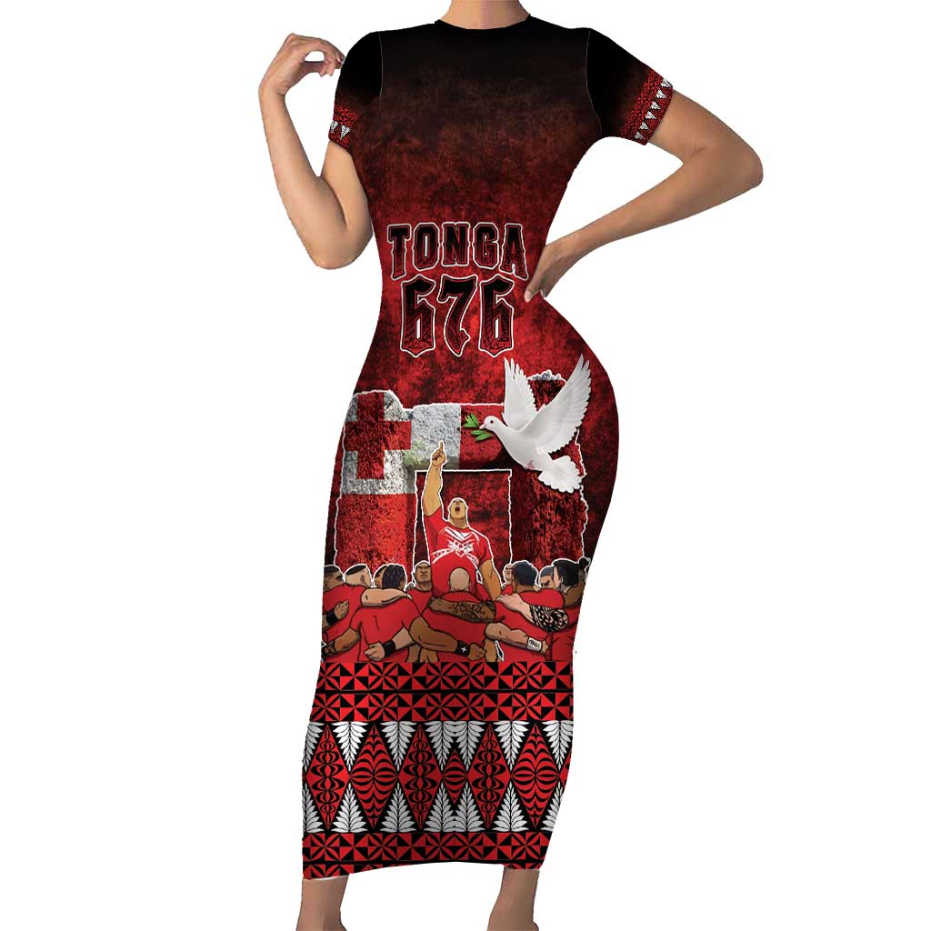Custom Tonga 676 Haamonga a Maui Short Sleeve Bodycon Dress Tongan Sipi Tau Unique Dance LT9 Long Dress Red - Polynesian Pride
