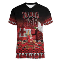 Custom Tonga 676 Haamonga a Maui Women V-Neck T-Shirt Tongan Sipi Tau Unique Dance LT9 Female Red - Polynesian Pride