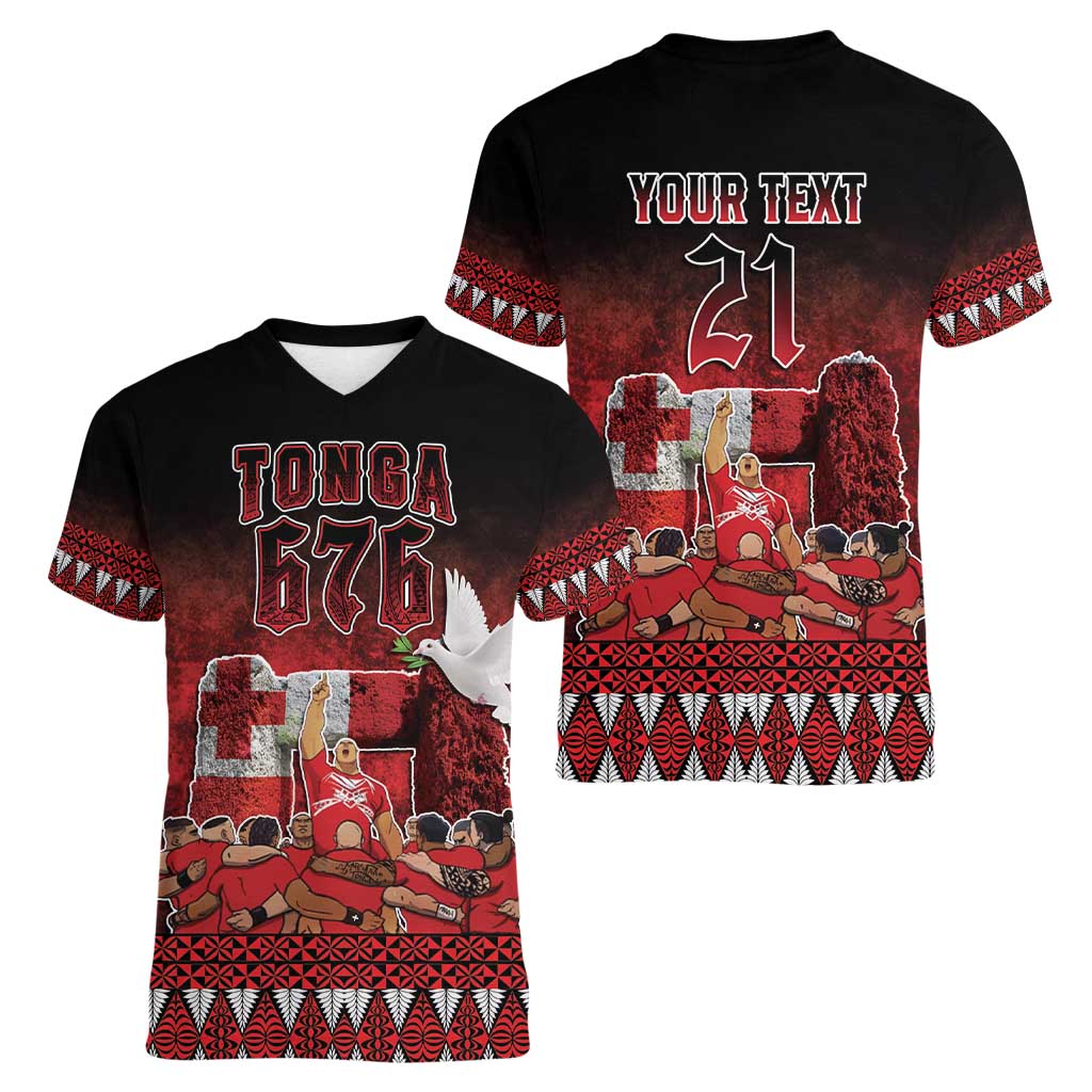 Custom Tonga 676 Haamonga a Maui Women V-Neck T-Shirt Tongan Sipi Tau Unique Dance LT9 - Polynesian Pride