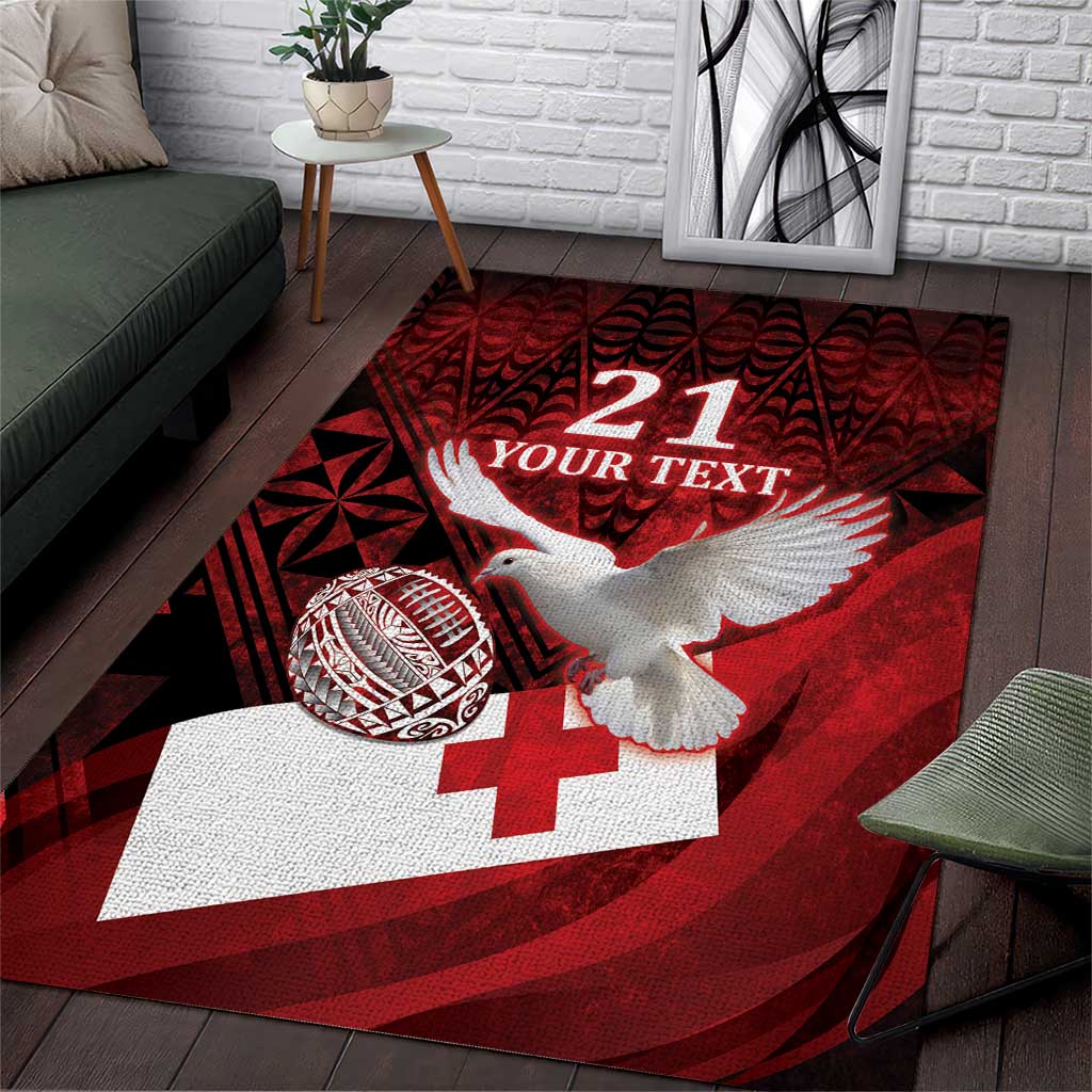 Custom Tonga XIII Rugby Tribal Tattoo Area Rug Mate Ma'a Tonga Kupesi Ngatu Grunge Style LT9 Red - Polynesian Pride