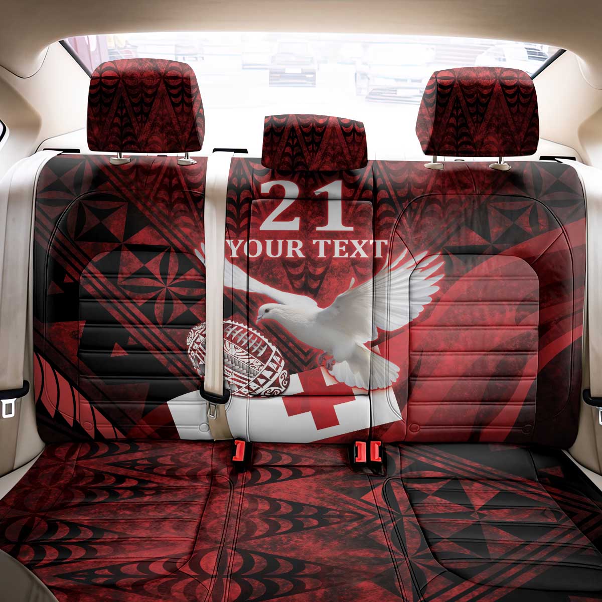 Custom Tonga XIII Rugby Tribal Tattoo Back Car Seat Cover Mate Ma'a Tonga Kupesi Ngatu Grunge Style LT9 - Polynesian Pride