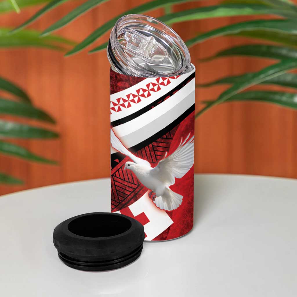 Custom Tonga XIII Rugby Tribal Tattoo 4 in 1 Can Cooler Tumbler Mate Ma'a Tonga Kupesi Ngatu Grunge Style LT9 - Polynesian Pride