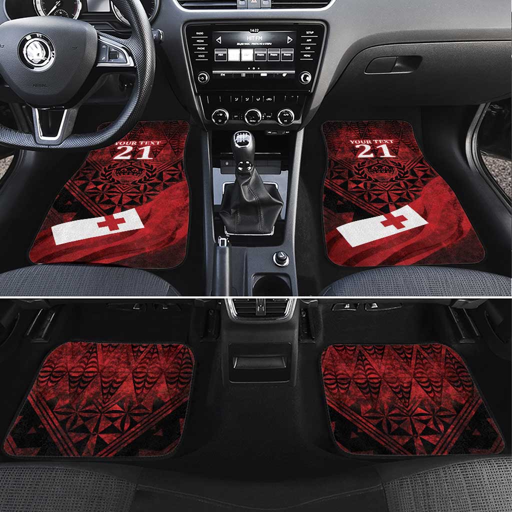 Custom Tonga XIII Rugby Tribal Tattoo Car Mats Mate Ma'a Tonga Kupesi Ngatu Grunge Style LT9 Set 4pcs Red - Polynesian Pride