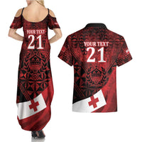 Custom Tonga XIII Rugby Tribal Tattoo Couples Matching Summer Maxi Dress and Hawaiian Shirt Mate Ma'a Tonga Kupesi Ngatu Grunge Style LT9 - Polynesian Pride
