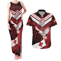 Custom Tonga XIII Rugby Tribal Tattoo Couples Matching Tank Maxi Dress and Hawaiian Shirt Mate Ma'a Tonga Kupesi Ngatu Grunge Style LT9 Red - Polynesian Pride