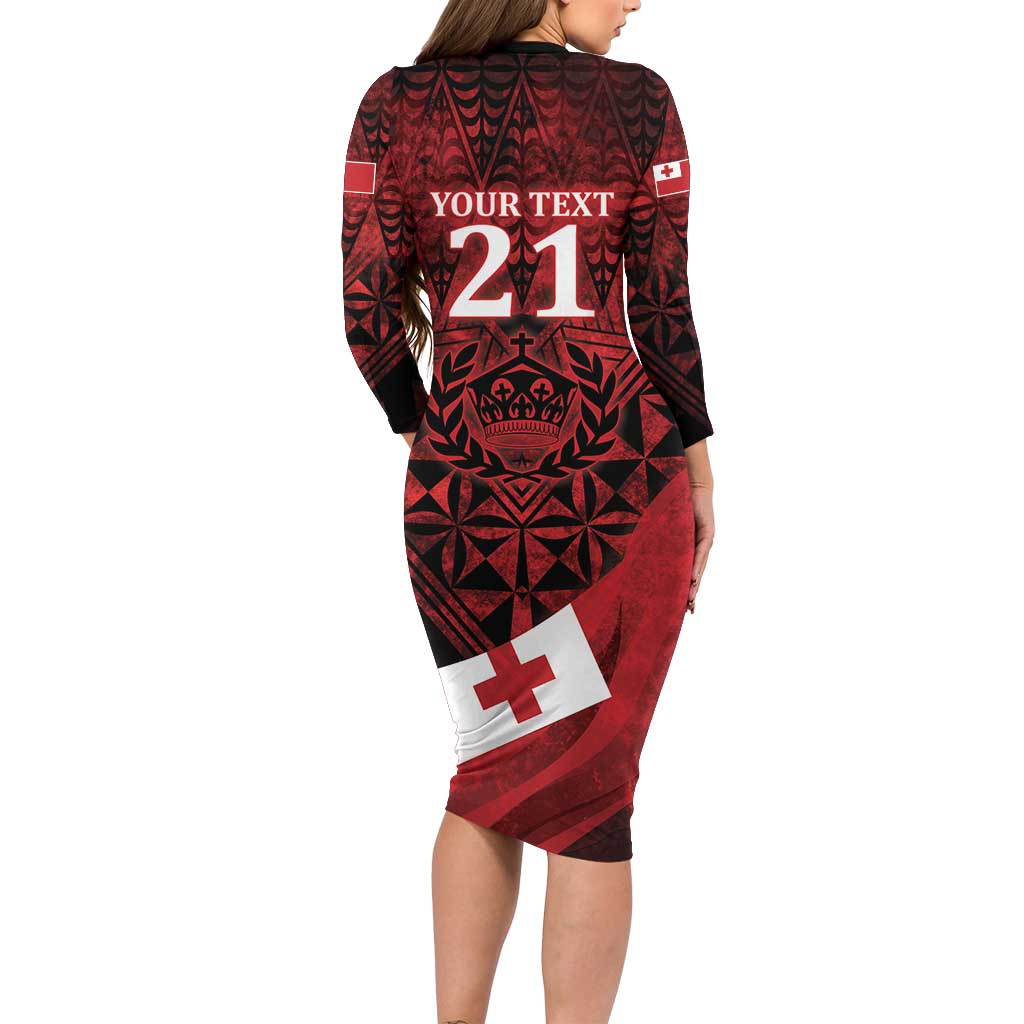 Custom Tonga XIII Rugby Tribal Tattoo Family Matching Long Sleeve Bodycon Dress and Hawaiian Shirt Mate Ma'a Tonga Kupesi Ngatu Grunge Style LT9 - Polynesian Pride