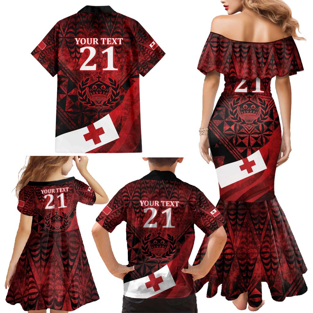 Custom Tonga XIII Rugby Tribal Tattoo Family Matching Mermaid Dress and Hawaiian Shirt Mate Ma'a Tonga Kupesi Ngatu Grunge Style LT9 - Polynesian Pride