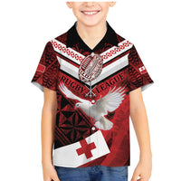 Custom Tonga XIII Rugby Tribal Tattoo Family Matching Mermaid Dress and Hawaiian Shirt Mate Ma'a Tonga Kupesi Ngatu Grunge Style LT9 Son's Shirt Red - Polynesian Pride