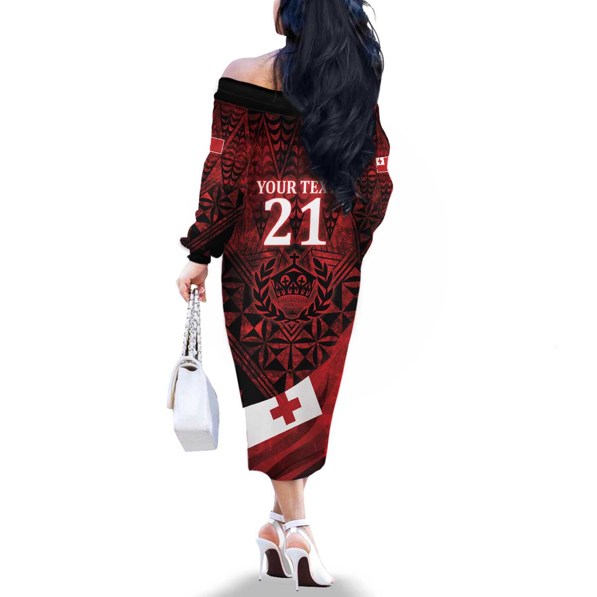 Custom Tonga XIII Rugby Tribal Tattoo Family Matching Off The Shoulder Long Sleeve Dress and Hawaiian Shirt Mate Ma'a Tonga Kupesi Ngatu Grunge Style LT9 - Polynesian Pride