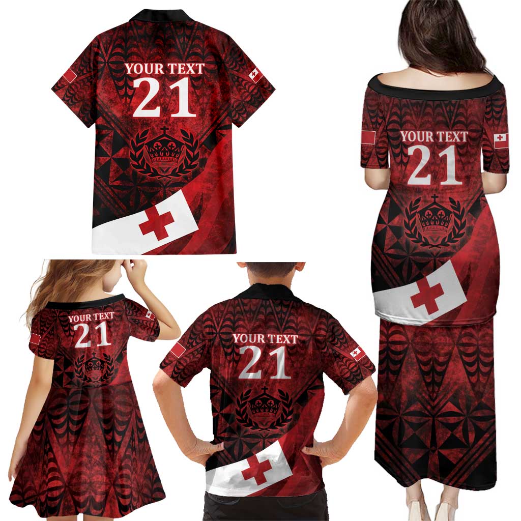 Custom Tonga XIII Rugby Tribal Tattoo Family Matching Puletasi and Hawaiian Shirt Mate Ma'a Tonga Kupesi Ngatu Grunge Style LT9 - Polynesian Pride