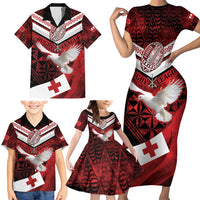 Custom Tonga XIII Rugby Tribal Tattoo Family Matching Short Sleeve Bodycon Dress and Hawaiian Shirt Mate Ma'a Tonga Kupesi Ngatu Grunge Style LT9 - Polynesian Pride
