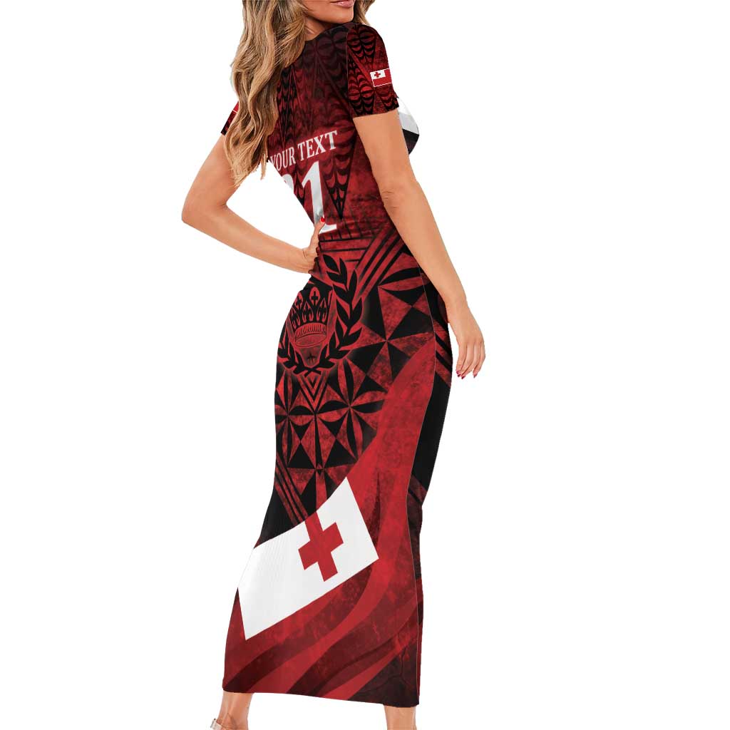 Custom Tonga XIII Rugby Tribal Tattoo Family Matching Short Sleeve Bodycon Dress and Hawaiian Shirt Mate Ma'a Tonga Kupesi Ngatu Grunge Style LT9 - Polynesian Pride