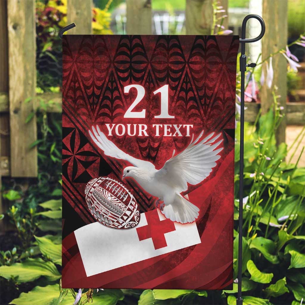 Custom Tonga XIII Rugby Tribal Tattoo Garden Flag Mate Ma'a Tonga Kupesi Ngatu Grunge Style LT9 Garden Flag Red - Polynesian Pride