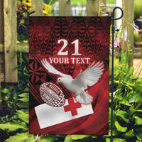 Custom Tonga XIII Rugby Tribal Tattoo Garden Flag Mate Ma'a Tonga Kupesi Ngatu Grunge Style LT9 Garden Flag Red - Polynesian Pride