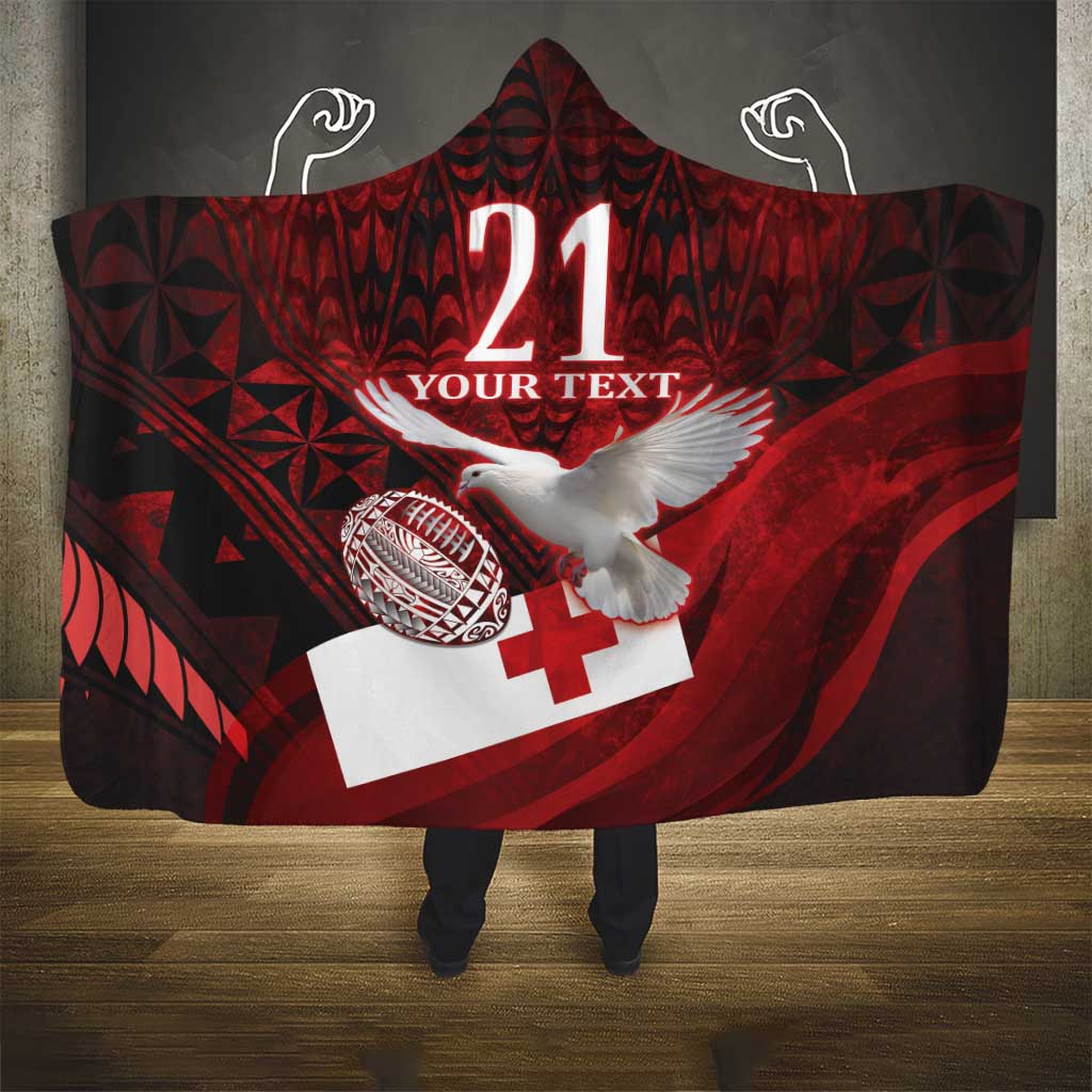 Custom Tonga XIII Rugby Tribal Tattoo Hooded Blanket Mate Ma'a Tonga Kupesi Ngatu Grunge Style LT9 - Polynesian Pride