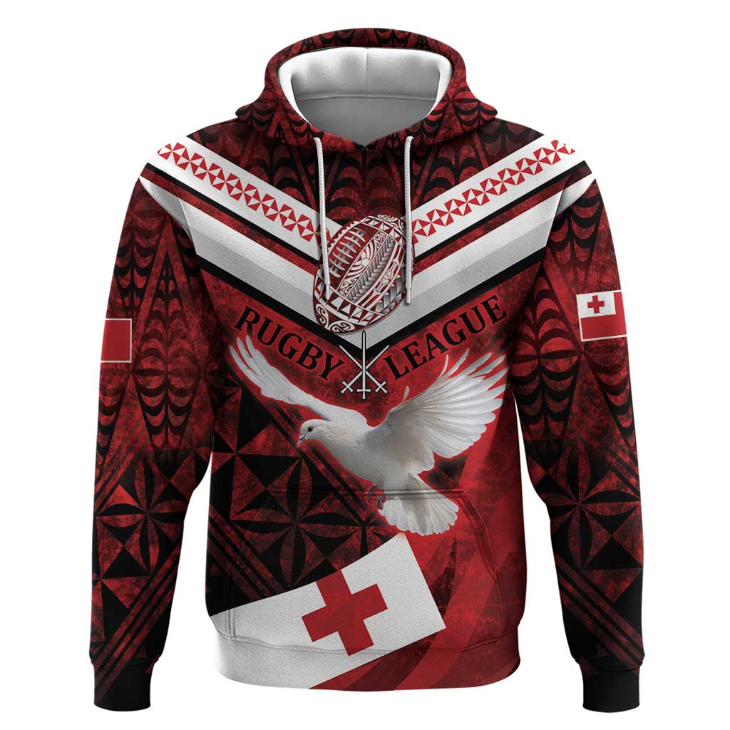 Custom Tonga XIII Rugby Tribal Tattoo Hoodie Mate Ma'a Tonga Kupesi Ngatu Grunge Style LT9 Pullover Hoodie Red - Polynesian Pride