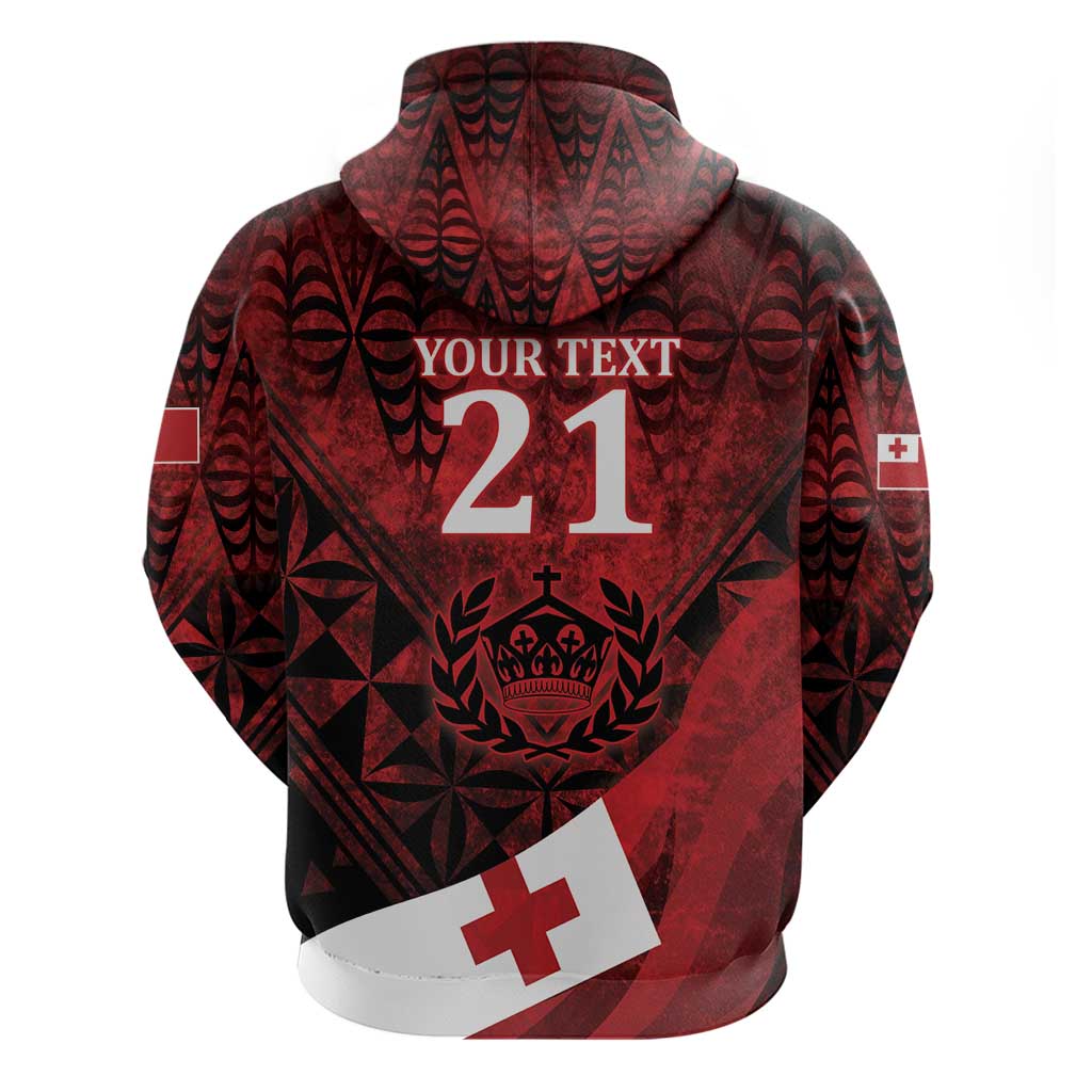 Custom Tonga XIII Rugby Tribal Tattoo Hoodie Mate Ma'a Tonga Kupesi Ngatu Grunge Style LT9 - Polynesian Pride