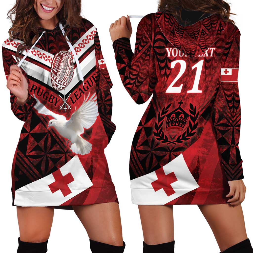 Custom Tonga XIII Rugby Tribal Tattoo Hoodie Dress Mate Ma'a Tonga Kupesi Ngatu Grunge Style LT9 - Polynesian Pride