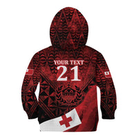 Custom Tonga XIII Rugby Tribal Tattoo Kid Hoodie Mate Ma'a Tonga Kupesi Ngatu Grunge Style LT9 - Polynesian Pride