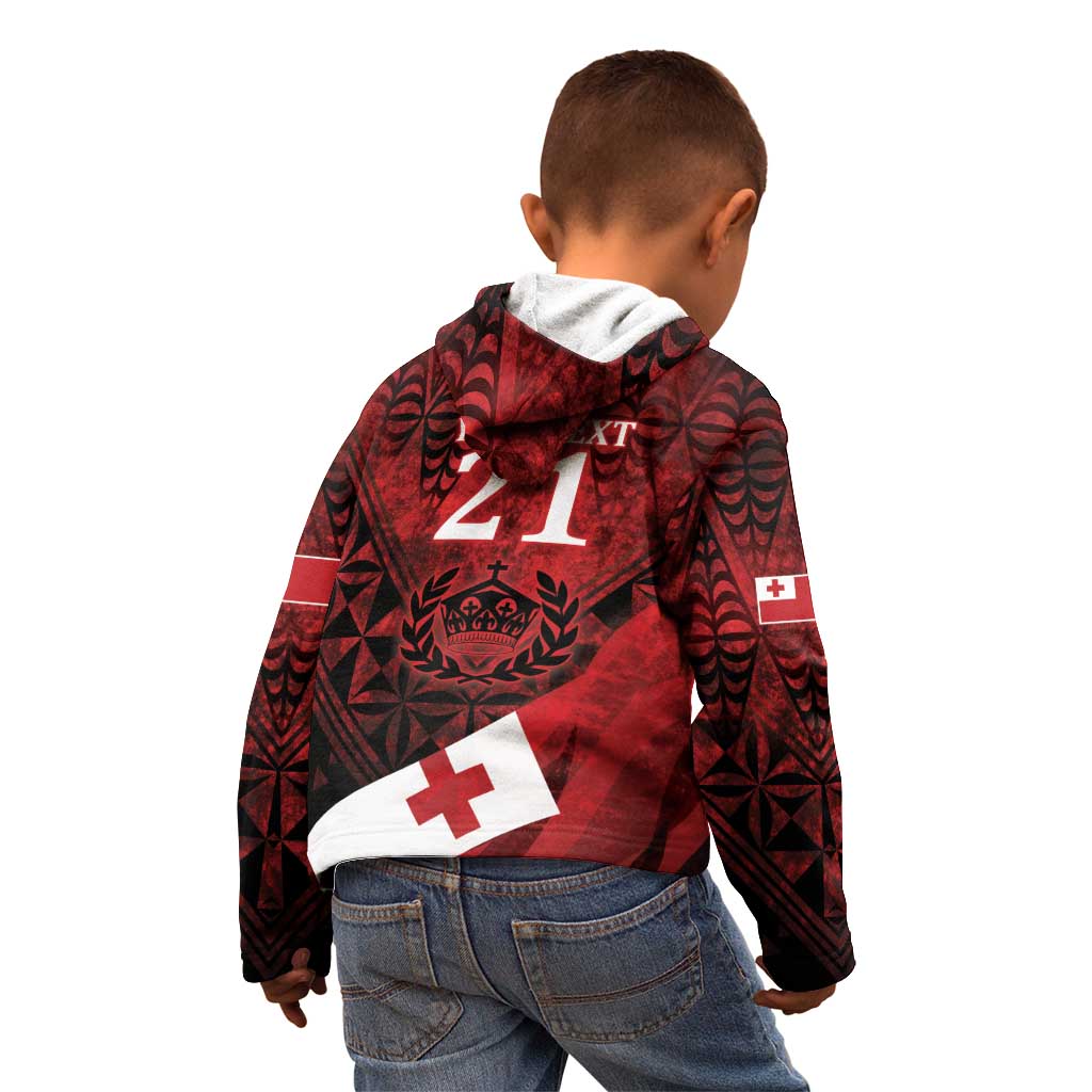 Custom Tonga XIII Rugby Tribal Tattoo Kid Hoodie Mate Ma'a Tonga Kupesi Ngatu Grunge Style LT9 - Polynesian Pride