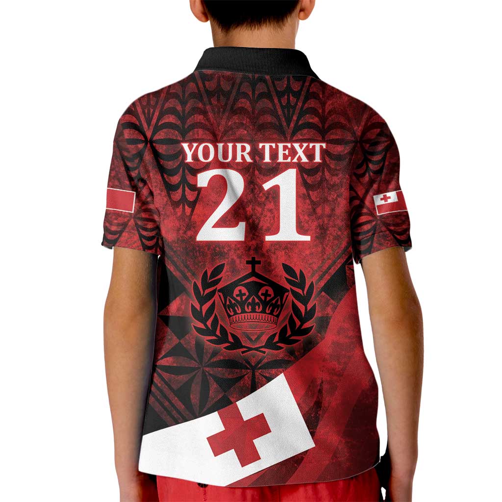 Custom Tonga XIII Rugby Tribal Tattoo Kid Polo Shirt Mate Ma'a Tonga Kupesi Ngatu Grunge Style LT9 - Polynesian Pride
