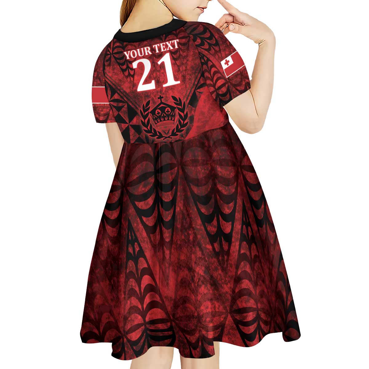 Custom Tonga XIII Rugby Tribal Tattoo Kid Short Sleeve Dress Mate Ma'a Tonga Kupesi Ngatu Grunge Style LT9 - Polynesian Pride