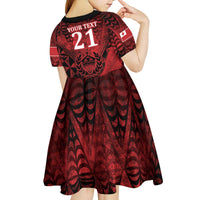 Custom Tonga XIII Rugby Tribal Tattoo Kid Short Sleeve Dress Mate Ma'a Tonga Kupesi Ngatu Grunge Style LT9 - Polynesian Pride