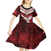 Custom Tonga XIII Rugby Tribal Tattoo Kid Short Sleeve Dress Mate Ma'a Tonga Kupesi Ngatu Grunge Style LT9 - Polynesian Pride