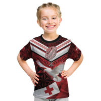 Custom Tonga XIII Rugby Tribal Tattoo Kid T Shirt Mate Ma'a Tonga Kupesi Ngatu Grunge Style LT9 Red - Polynesian Pride