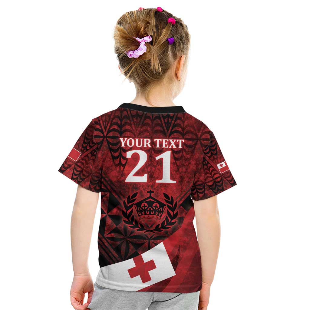 Custom Tonga XIII Rugby Tribal Tattoo Kid T Shirt Mate Ma'a Tonga Kupesi Ngatu Grunge Style LT9 - Polynesian Pride