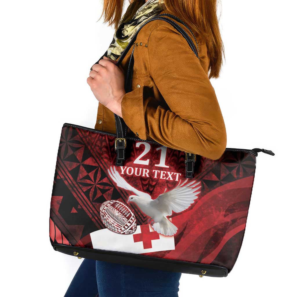 Custom Tonga XIII Rugby Tribal Tattoo Leather Tote Bag Mate Ma'a Tonga Kupesi Ngatu Grunge Style LT9 Red - Polynesian Pride