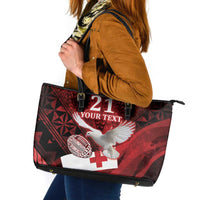 Custom Tonga XIII Rugby Tribal Tattoo Leather Tote Bag Mate Ma'a Tonga Kupesi Ngatu Grunge Style LT9 Red - Polynesian Pride
