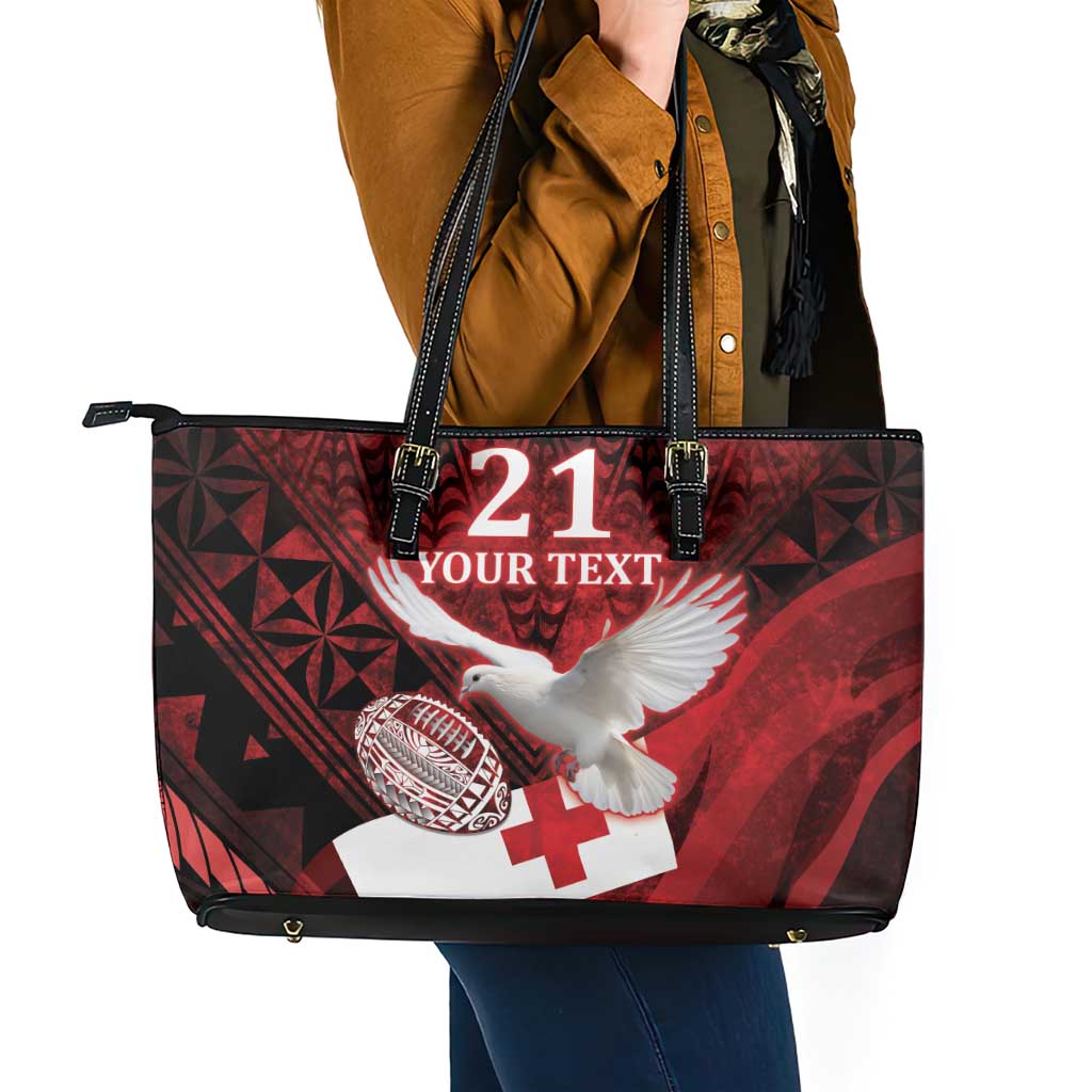 Custom Tonga XIII Rugby Tribal Tattoo Leather Tote Bag Mate Ma'a Tonga Kupesi Ngatu Grunge Style LT9 - Polynesian Pride