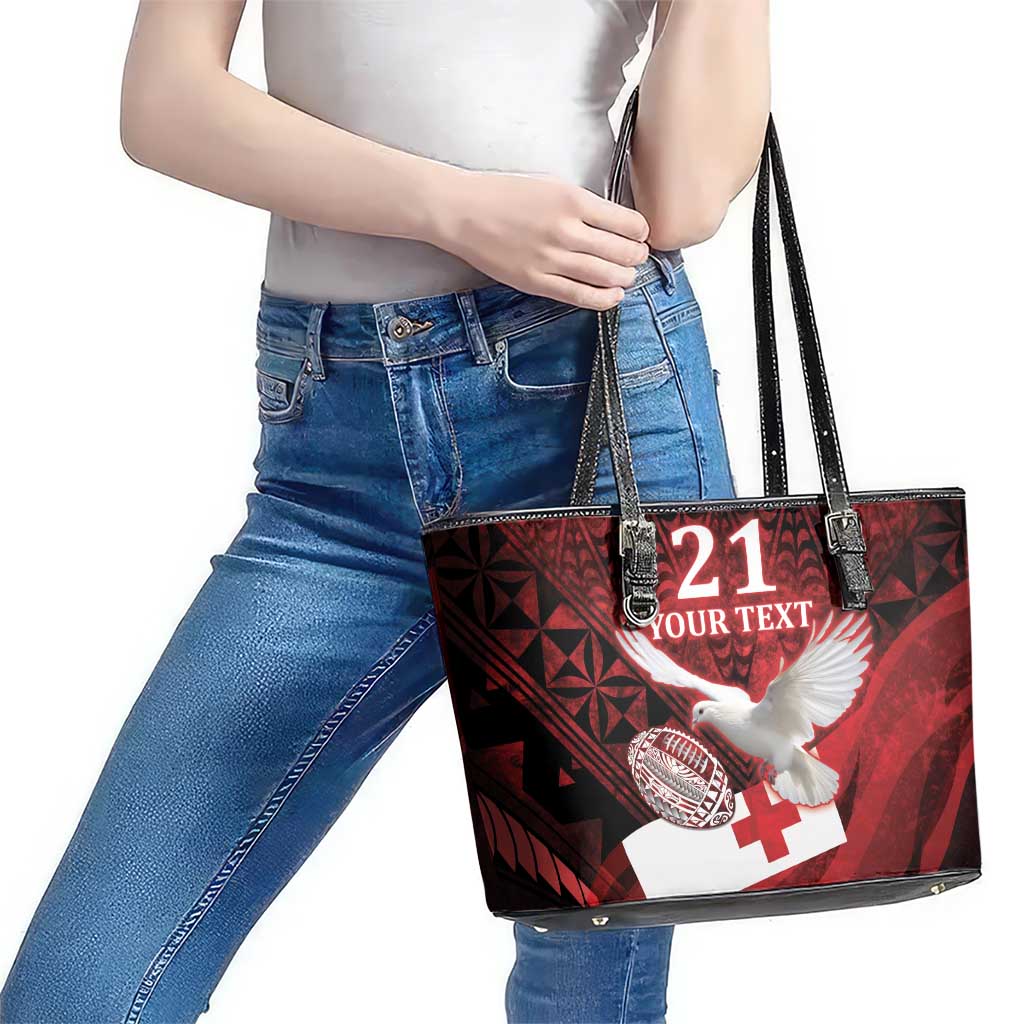 Custom Tonga XIII Rugby Tribal Tattoo Leather Tote Bag Mate Ma'a Tonga Kupesi Ngatu Grunge Style LT9 - Polynesian Pride