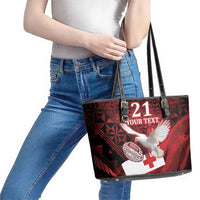 Custom Tonga XIII Rugby Tribal Tattoo Leather Tote Bag Mate Ma'a Tonga Kupesi Ngatu Grunge Style LT9 - Polynesian Pride