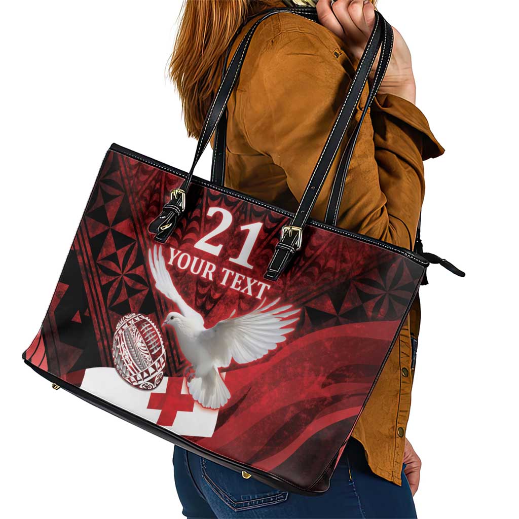 Custom Tonga XIII Rugby Tribal Tattoo Leather Tote Bag Mate Ma'a Tonga Kupesi Ngatu Grunge Style LT9 - Polynesian Pride