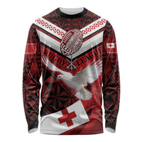 Custom Tonga XIII Rugby Tribal Tattoo Long Sleeve Shirt Mate Ma'a Tonga Kupesi Ngatu Grunge Style LT9 Unisex Red - Polynesian Pride