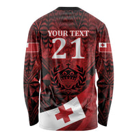 Custom Tonga XIII Rugby Tribal Tattoo Long Sleeve Shirt Mate Ma'a Tonga Kupesi Ngatu Grunge Style LT9 - Polynesian Pride