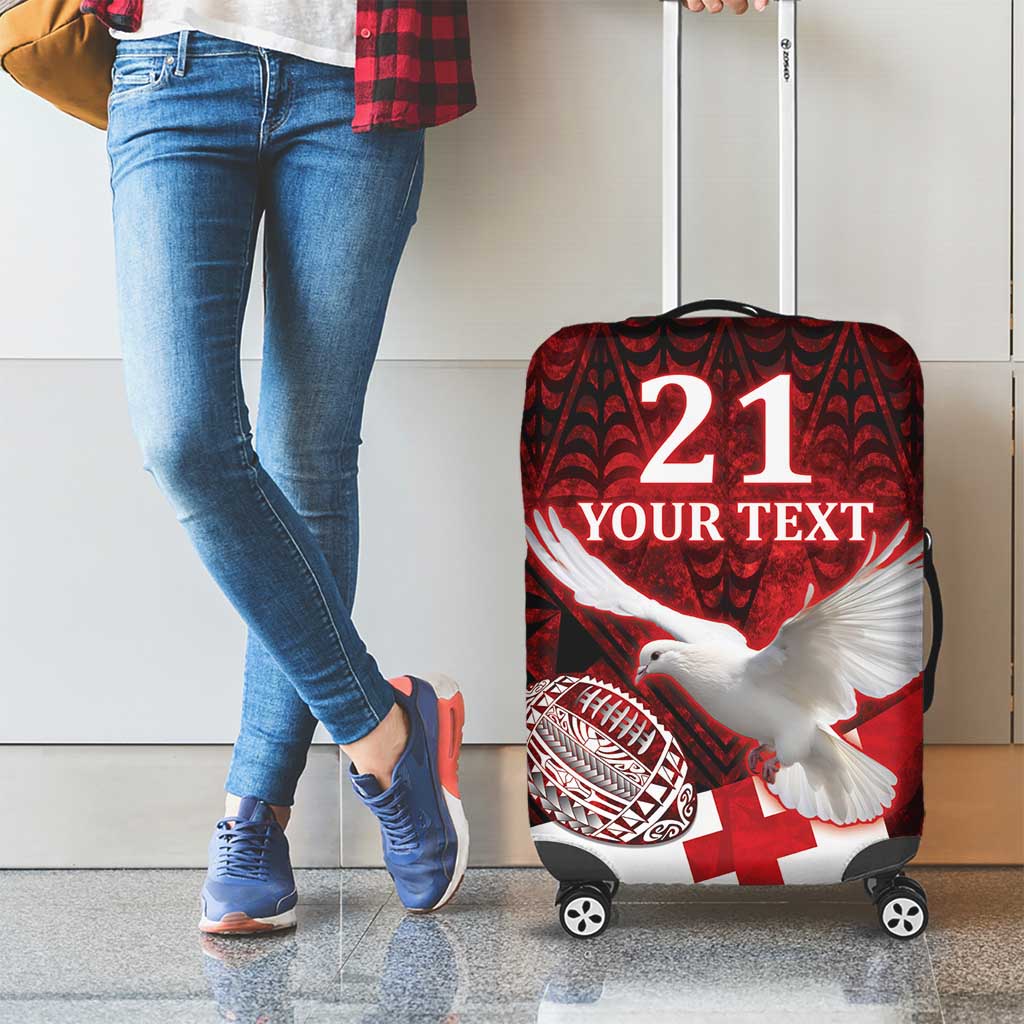 Custom Tonga XIII Rugby Tribal Tattoo Luggage Cover Mate Ma'a Tonga Kupesi Ngatu Grunge Style LT9 - Polynesian Pride