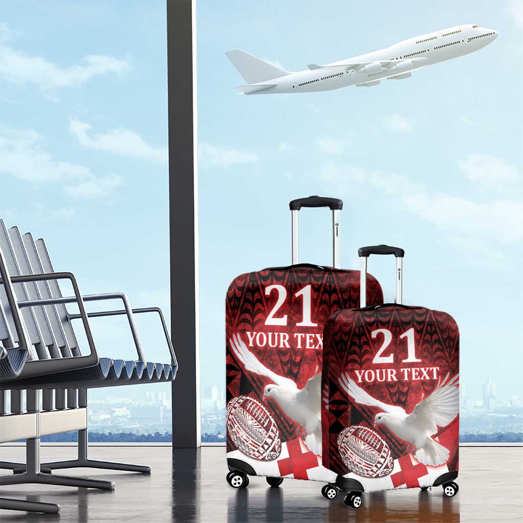 Custom Tonga XIII Rugby Tribal Tattoo Luggage Cover Mate Ma'a Tonga Kupesi Ngatu Grunge Style LT9 - Polynesian Pride
