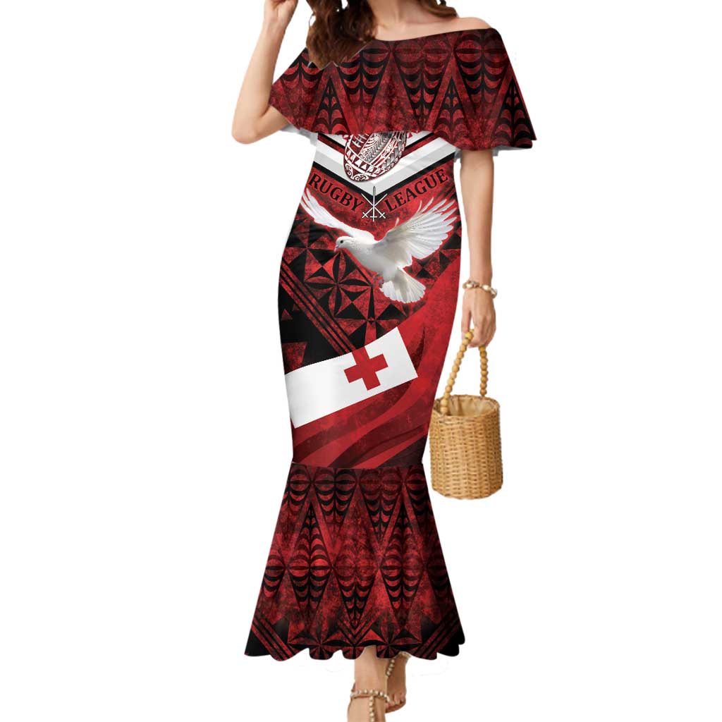 Custom Tonga XIII Rugby Tribal Tattoo Mermaid Dress Mate Ma'a Tonga Kupesi Ngatu Grunge Style LT9 Women Red - Polynesian Pride