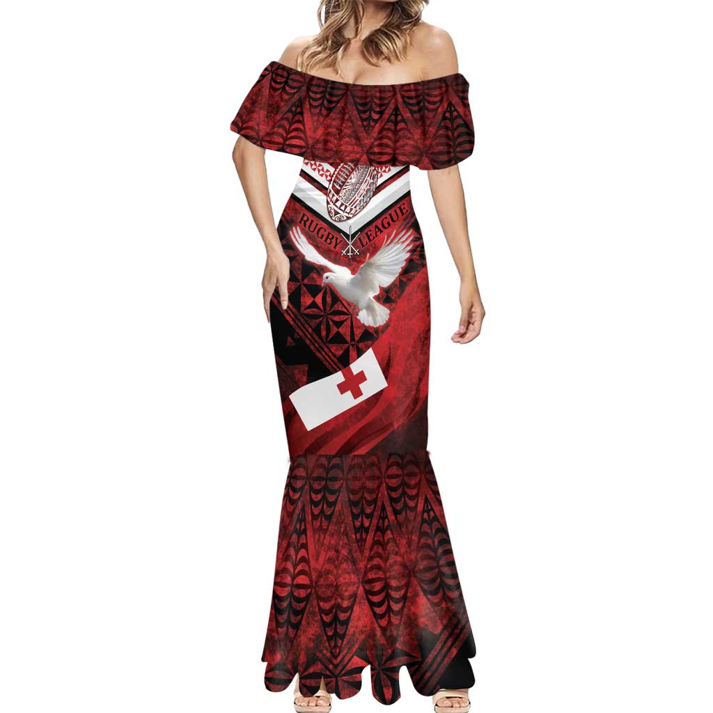 Custom Tonga XIII Rugby Tribal Tattoo Mermaid Dress Mate Ma'a Tonga Kupesi Ngatu Grunge Style LT9 - Polynesian Pride
