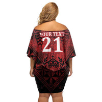Custom Tonga XIII Rugby Tribal Tattoo Off Shoulder Short Dress Mate Ma'a Tonga Kupesi Ngatu Grunge Style LT9 - Polynesian Pride