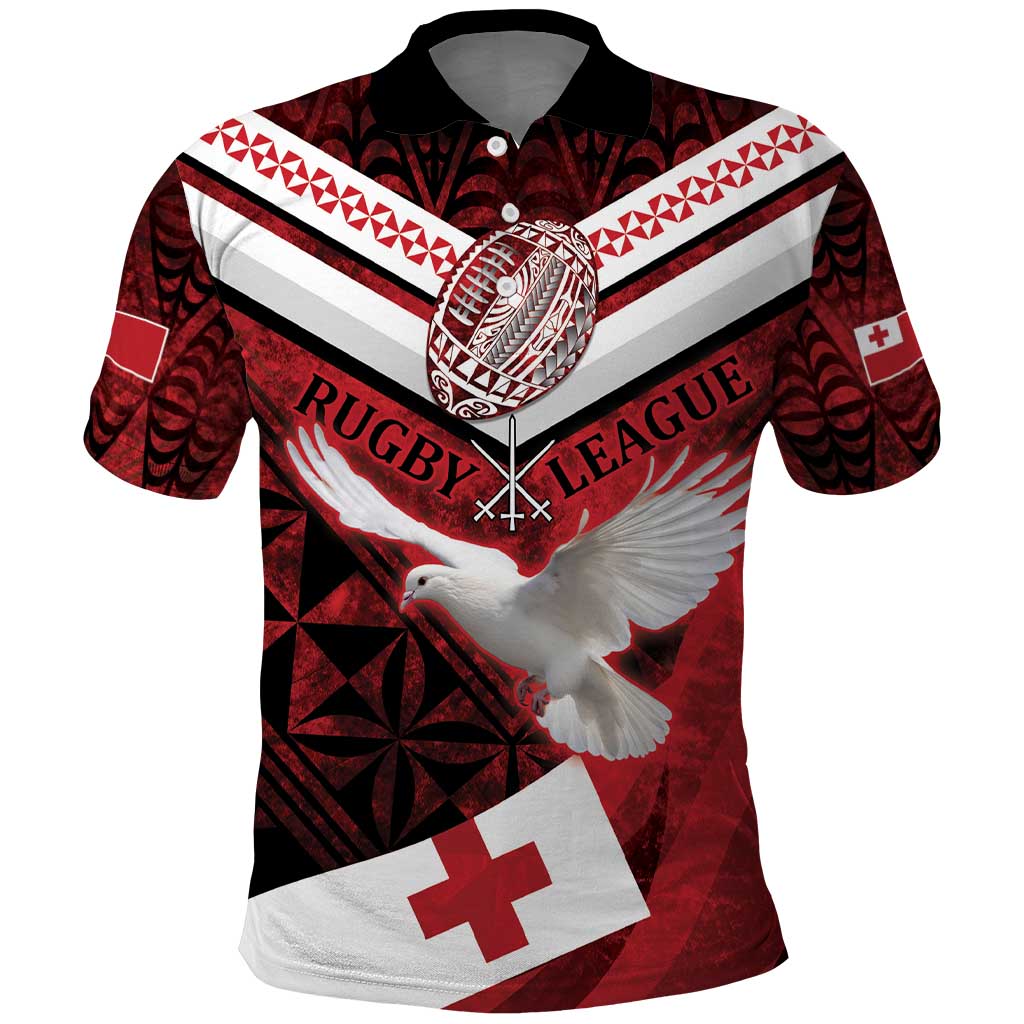 Custom Tonga XIII Rugby Tribal Tattoo Polo Shirt Mate Ma'a Tonga Kupesi Ngatu Grunge Style LT9 Red - Polynesian Pride