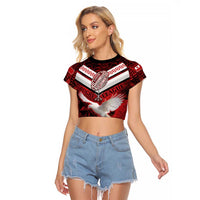 Custom Tonga XIII Rugby Tribal Tattoo Raglan Cropped T Shirt Mate Ma'a Tonga Kupesi Ngatu Grunge Style LT9 Female Red - Polynesian Pride
