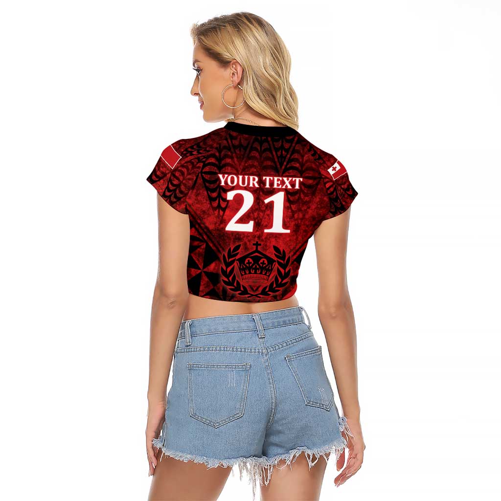 Custom Tonga XIII Rugby Tribal Tattoo Raglan Cropped T Shirt Mate Ma'a Tonga Kupesi Ngatu Grunge Style LT9 - Polynesian Pride