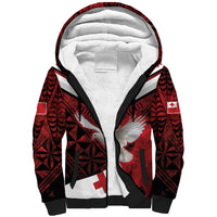 Custom Tonga XIII Rugby Tribal Tattoo Sherpa Hoodie Mate Ma'a Tonga Kupesi Ngatu Grunge Style LT9 Unisex Red - Polynesian Pride