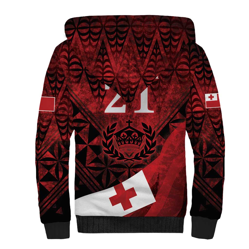 Custom Tonga XIII Rugby Tribal Tattoo Sherpa Hoodie Mate Ma'a Tonga Kupesi Ngatu Grunge Style LT9 - Polynesian Pride